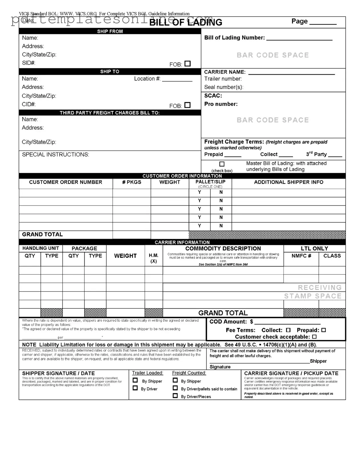 Blank Vics Bol Form