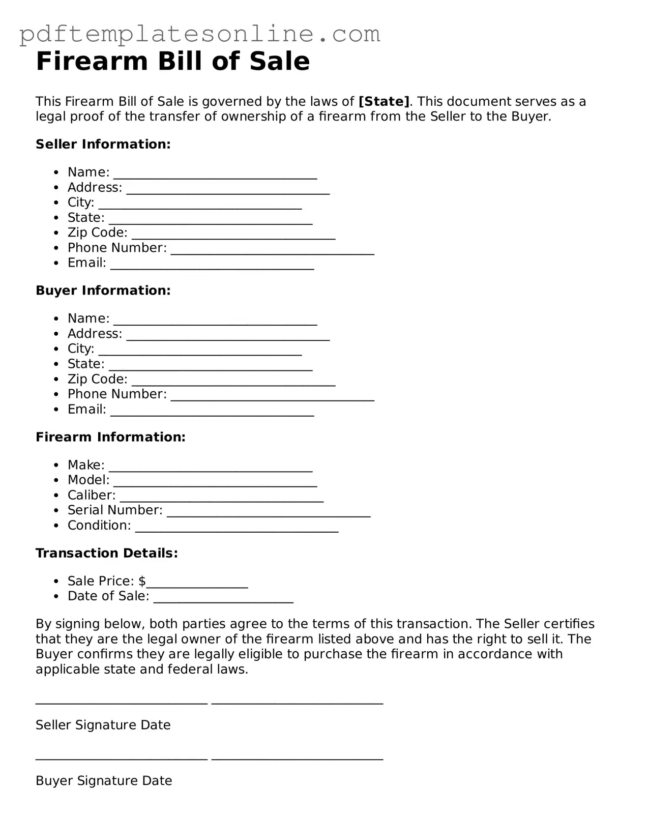 Fillable Firearm Bill of Sale Document