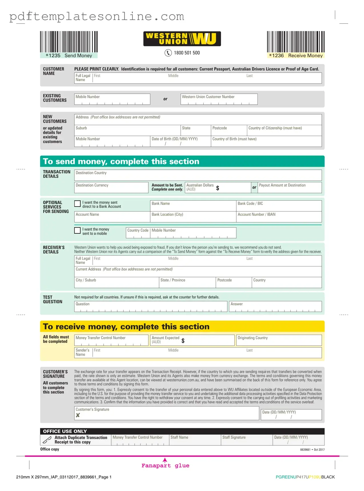 Blank Western Union Form