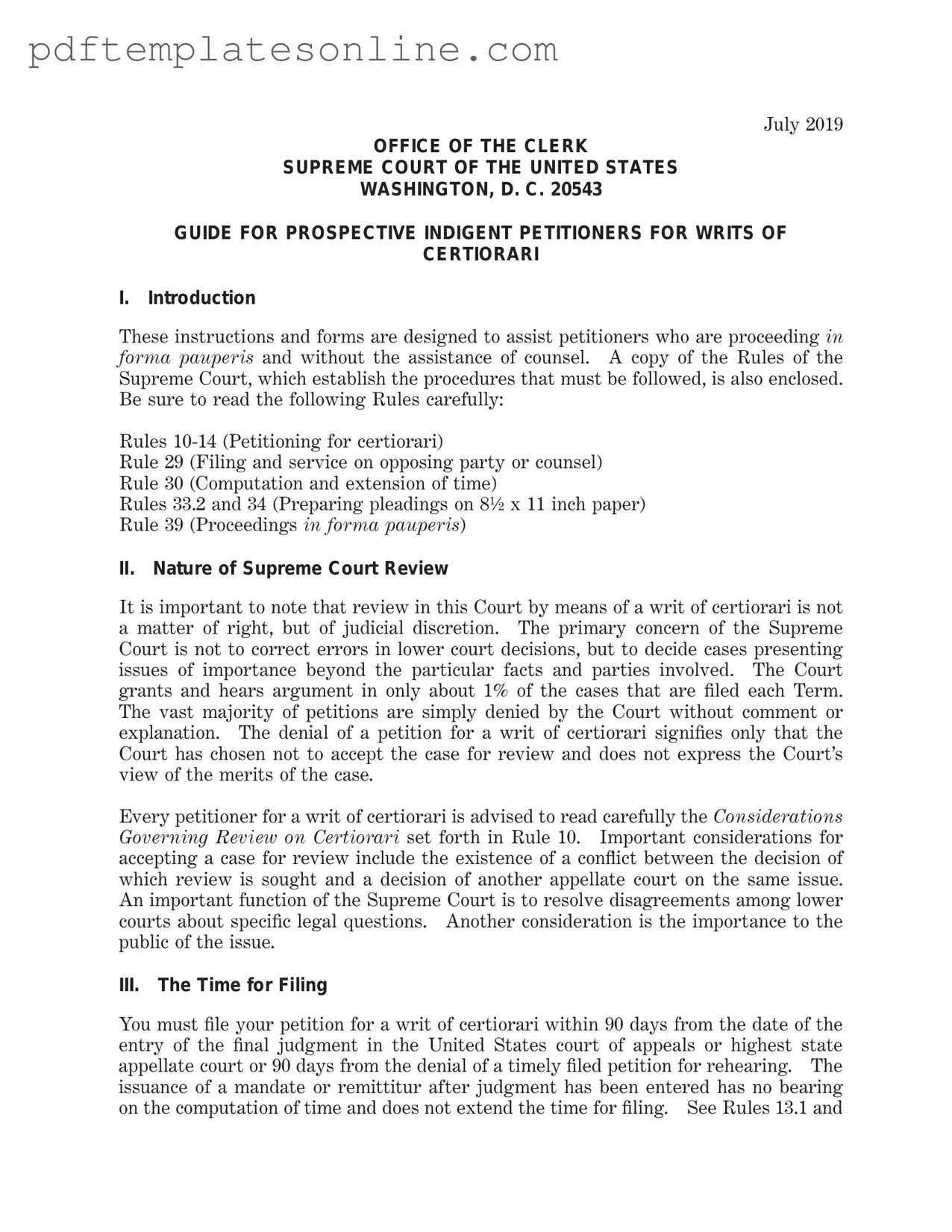 Blank Writ Of Certiorari Form